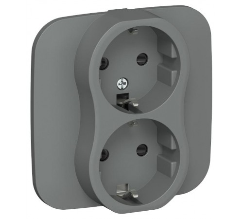 FLITE Розетка 2-ая с заземлением со шторками 16А РСш12-0-А-ФлМА мокрый асфальт  FI-R24A-16-K80  IEK