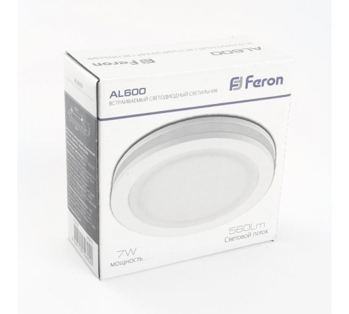 Светильник светодиодный встраиваемый декоративный AL600, 7W, 560 Lm, 4000К, белый  28905  FERON