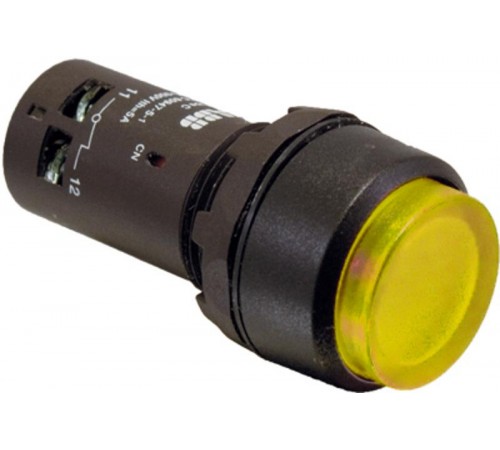 Кнопка с подсветкой CP4-12Y-10 желтая 110-130В AC/DC с выступающей клавишей с фиксацией 1НО  1SFA619103R1213  ABB