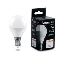 Лампа светодиодная .PRO LB-1409 Шарик E14 9W 6400K OSRAM LED  38079  Feron