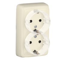 Розетка открытой установки, двухместная, с заземляющим контактом, цвет слоновая кость  РА16-181-01  HEGEL