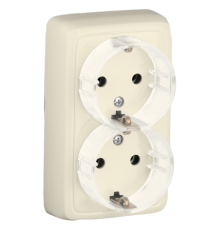 Розетка открытой установки, двухместная, с заземляющим контактом, цвет слоновая кость  РА16-181-01  HEGEL