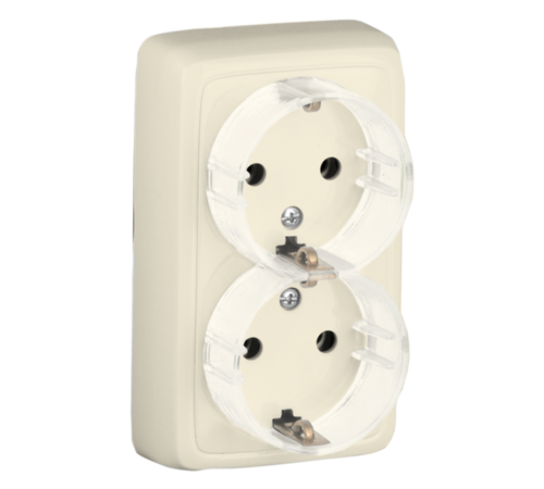 Розетка открытой установки, двухместная, с заземляющим контактом, цвет слоновая кость  РА16-181-01  HEGEL