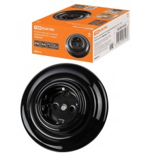 Розетка скрытой установки фарфоровая 2П+З 16А 250В черная "Болонь"  SQ1820-0222  TDM