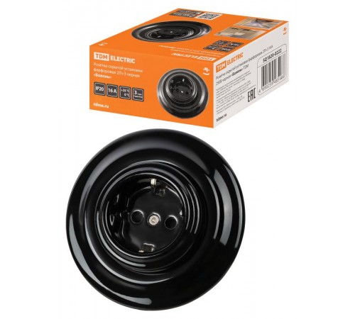 Розетка скрытой установки фарфоровая 2П+З 16А 250В черная "Болонь"  SQ1820-0222  TDM