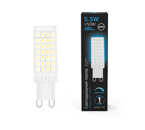 Лампа светодиодная G9 AC185-265V 5,5W 580lm 6500K керамика диммируемая LED 1/10/200  107309355-D  Gauss