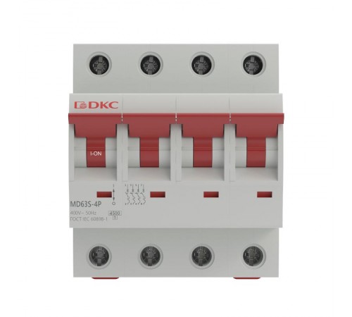 Автоматический выключатель модульный YON max типа MD63S, 4,5кА, 4 полюса, хар-ка D, 6А  MD63S-4PD6  DKC