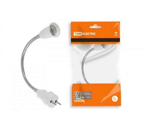 Переходник вилка-Е27 гибкий 300мм, белый,  SQ0335-1010  TDM