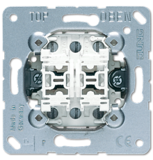 Балансирный проходной переключатель 10 A/ 250 B, двухклавишный, винтовые зажимы, раздельные входы фазы для каждой кнопки; не подходит к клавишам серии
