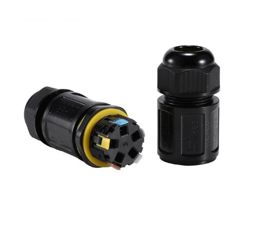 Соединитель-коннектор 5-контактный, с рычажной клеммой, с пружинным контактом, водонепроницаемый, черный, LD546  49234  STEKKER