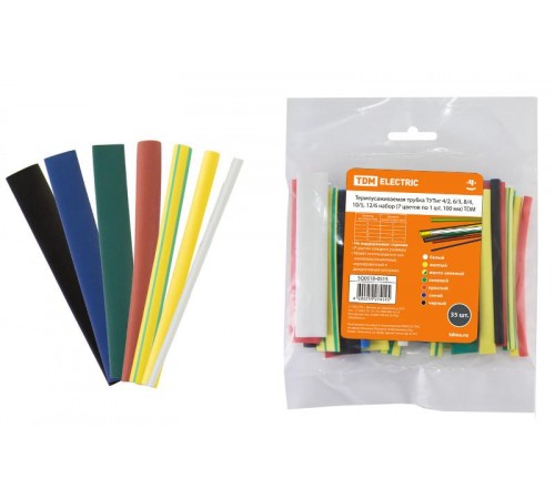 Термоусаживаемая трубка ТУТнг 4/2, 6/3, 8/4, 10/5, 12/6 набор (7 цветов по 1 шт. 100мм)  SQ0518-0515  TDM