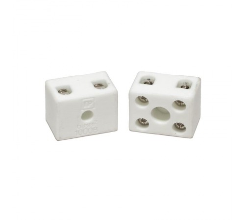 Клемма керамическая латунь 6 мм  2 пары контактов с крепежным отверстием (5 шт/уп)         PR08.7163  Промрукав