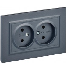 BRITE Розетка 2-ая без заземления без шторок10А в сборе РС12-2-БрМ маренго  BR-R20-10-K35-F  IEK