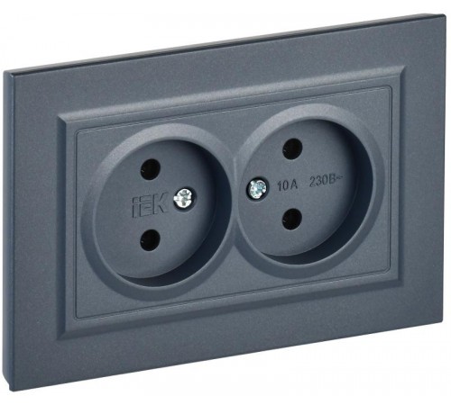 BRITE Розетка 2-ая без заземления без шторок10А в сборе РС12-2-БрМ маренго  BR-R20-10-K35-F  IEK