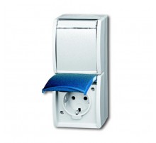 Розетка SCHUKO 16А 250В IP44, двойная вертикальная, для открытого монтажа, серия ocean, цвет серый/сине-зелёный  2084-0-0702   2CKA002084A0702  ABB