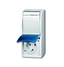 Розетка SCHUKO 16А 250В IP44, двойная вертикальная, для открытого монтажа, серия ocean, цвет серый/сине-зелёный  2084-0-0702   2CKA002084A0702  ABB