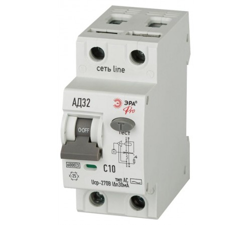 АВДТ 6кА  PRO D326E2C10АC30P АД-32 электронное 1P+N C10 30мА тип АC защита 270В   Б0059110  ЭРА