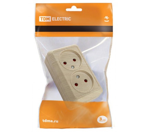 Розетка двойная 2П открытой установки с з/ш IP20 10А, сосна "Ладога"   SQ1801-0055  TDM