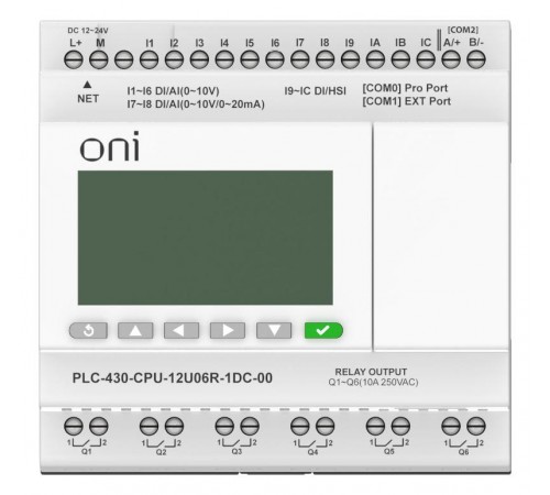 ПЛК 430 Модуль ЦПУ 4 DI 8 UI 6 RO 24В DC EP с экраном  PLC-430-CPU-12U06R-1DC-00  ONI