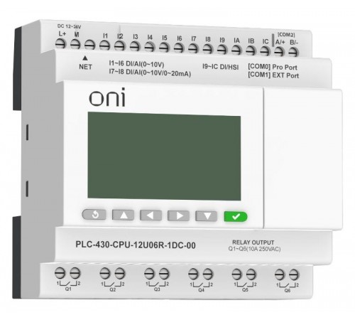 ПЛК 430 Модуль ЦПУ 4 DI 8 UI 6 RO 24В DC EP с экраном  PLC-430-CPU-12U06R-1DC-00  ONI