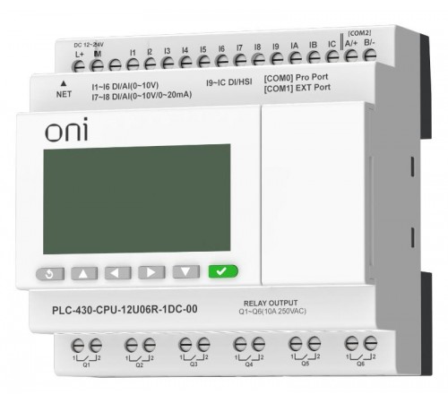 ПЛК 430 Модуль ЦПУ 4 DI 8 UI 6 RO 24В DC EP с экраном  PLC-430-CPU-12U06R-1DC-00  ONI
