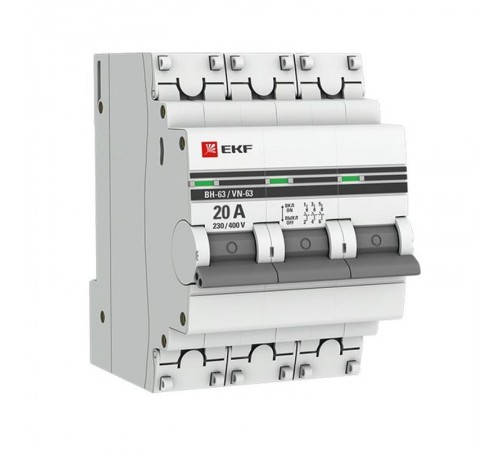 Выключатель нагрузки модульный ВН-63, 3P 20А EKF PROxima  SL63-3-20-pro  EKF (замена - S63320)