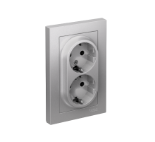 AtlasDesign Алюминий Розетка 2-ая с заземлением, 16А, (в сборе с рамкой)  ATN000324  SE