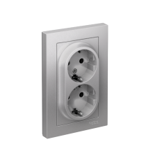 AtlasDesign Алюминий Розетка 2-ая с заземлением, 16А, (в сборе с рамкой)  ATN000324  SE