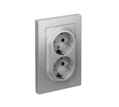 AtlasDesign Алюминий Розетка 2-ая с заземлением, 16А, (в сборе с рамкой)  ATN000324  SE