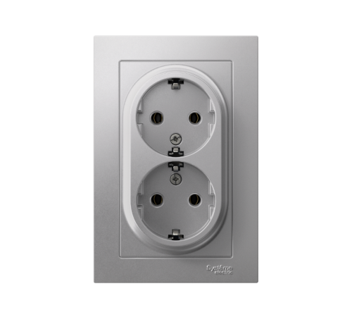 AtlasDesign Алюминий Розетка 2-ая с заземлением, 16А, (в сборе с рамкой)  ATN000324  SE