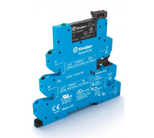 Интерфейсный модуль, электромеханические реле, серия MasterPLUS; 1CO 6A; питание 230-240В AC/DC подавление утечки тока  396132300060  Finder