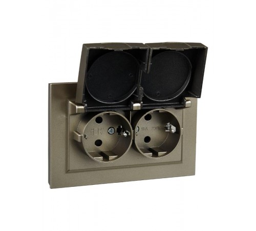 BRITE Розетка 2-ая с крышкой 16А в сб IP44 РСбш12-3-44-БрШ шампань  BR-R26-16-44-K37-F  IEK
