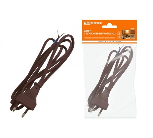 Шнур с плоской вилкой ШУ02 ШВВП 2х0,75мм2 1,7 м. коричневый "ЭКО"  SQ1305-0016  TDM