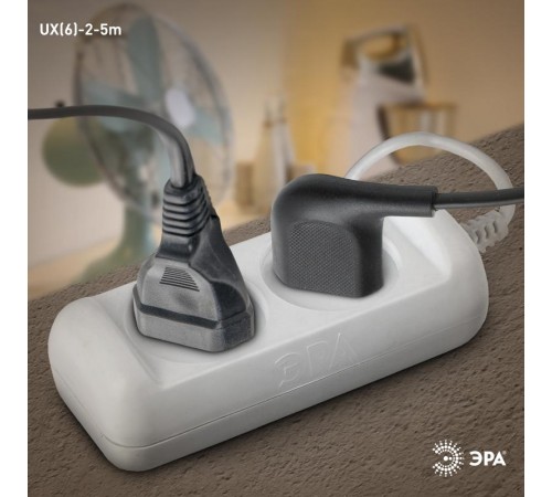 Удлинитель электрический   UX(6)-2-5m без заземления 2 розетки 5м ПВС 2x0,75мм2 6А белый  Б0038566  ЭРА