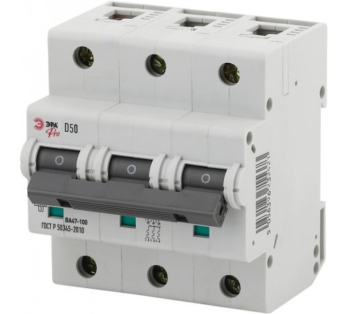 Выключатель автоматический трехполюсный NO-902-288 ВА47-100 3Р 50А 10кА кривая D (4/40/960) Pro  Б0048878  ЭРА