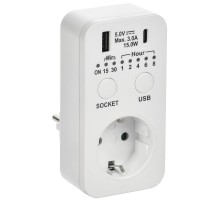 РТЭ-4 Розетка-таймер электр. с USB 15мин-8ч 16А IP20 бел  ERT12-1-16-O-15-2-20-K01  IEK
