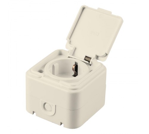 Розетка 1-местная с заземляющим контактом, с крышкой, 250В, 16А, IP44, PST16-21-44 (RA 16-211-БЖ), слоновая кость  49058  STEKKER