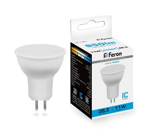 Лампа светодиодная, (11W) 230V G5.3 6400K MR16, LB-760  38139  FERON