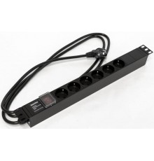 Блок розеток SHE19-6SH-S-2.5EUд. 19" шк., горизонт., с выкл. с подсветкой, 6 розеток Schuko(16A), 250В, 482.6x44.4x44.4мм(ДхШхВ)  397030  Hyperline