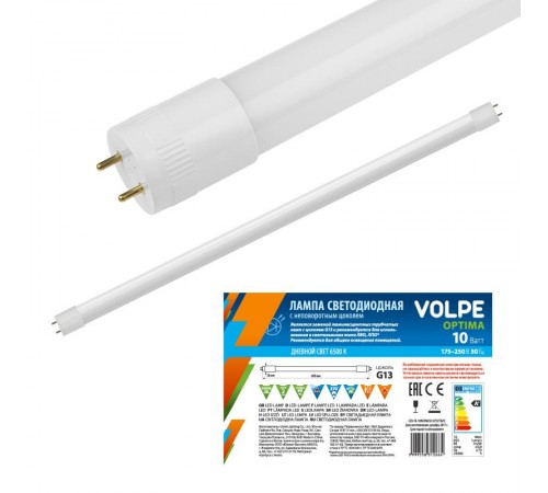Лампа светодиодная LED-T8-10W/DW/G13/FR/FIX/O LED с мат. рассеив.. G13 неповор.. Серия "Optima". 6500К. .  10075  Volpe