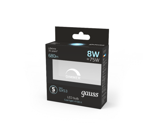 Лампа светодиодная LED 8Вт GX53 220В 4100К диммируемая  108408208-D  Gauss