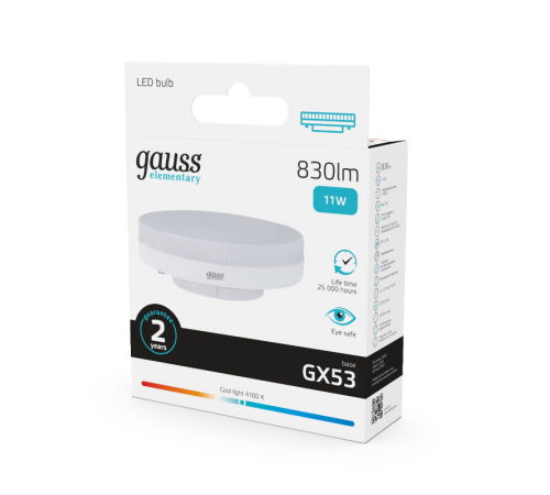 Лампа светодиодная LED Elementary GX53 11W 830lm 4100K  83821  Gauss