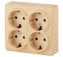 Розетка 11-2211-11  4х2P+E Schuko со шторками, 16АХ-250В, ОУ, Эксперт, Сосна Б0020711  ЭРА