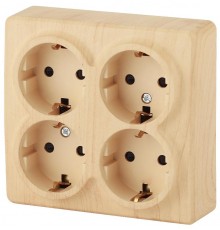 Розетка 11-2211-11  4х2P+E Schuko со шторками, 16АХ-250В, ОУ, Эксперт, Сосна Б0020711  ЭРА