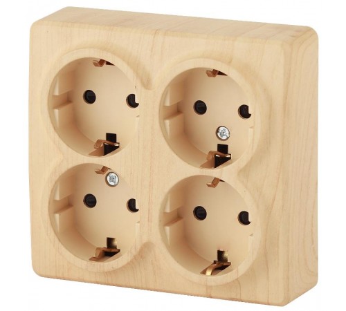 Розетка 11-2211-11  4х2P+E Schuko со шторками, 16АХ-250В, ОУ, Эксперт, Сосна Б0020711  ЭРА