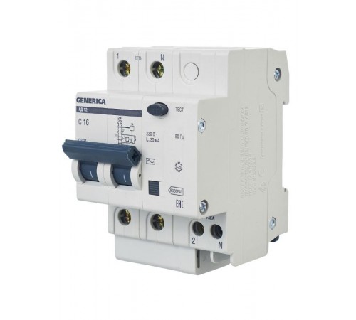 Выключатель автоматический дифференциального тока АД12 2п 16А C 16А тип AC (3,4 мод)  MAD15-2-016-C-030  GENERICA