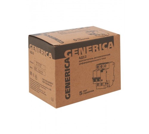 Выключатель автоматический дифференциального тока АД12 2п 16А C 16А тип AC (3,4 мод)  MAD15-2-016-C-030  GENERICA