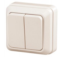 Выключатель Intro Quadro 2-104-02 двухклавишный 10А-250В, IP20, ОУ, слоновая кость  Б0053759  Intro