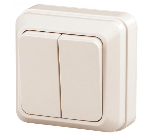 Выключатель Intro Quadro 2-104-02 двухклавишный 10А-250В, IP20, ОУ, слоновая кость  Б0053759  Intro