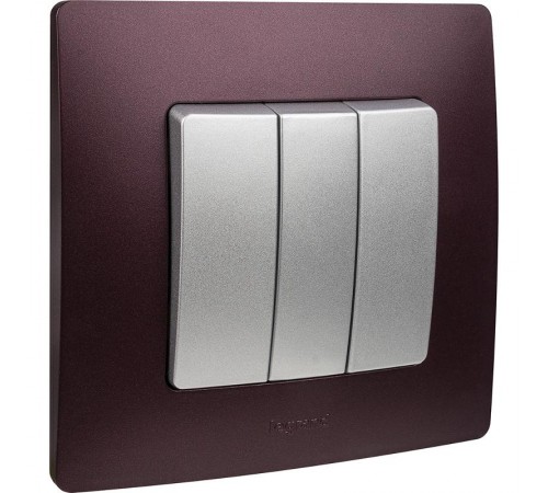 Etika Алюминий Выключатель 3-клавишный, 10А, автозажимные клеммы  672413  Legrand